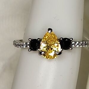 🍒 Hufflepuff S925 Silver Citrine & Onyx Ring